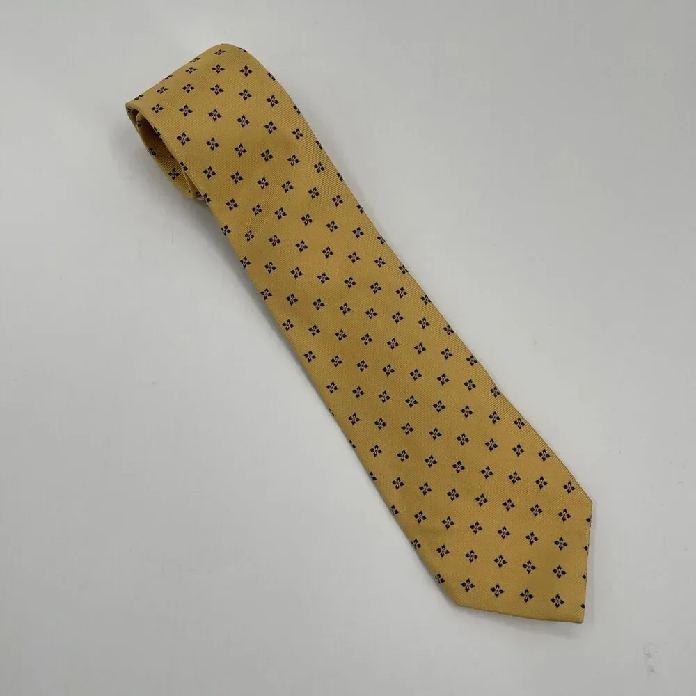 Charles Tyrwhitt‎ Silk Tie Gold Background Small Blue Flower Made In England